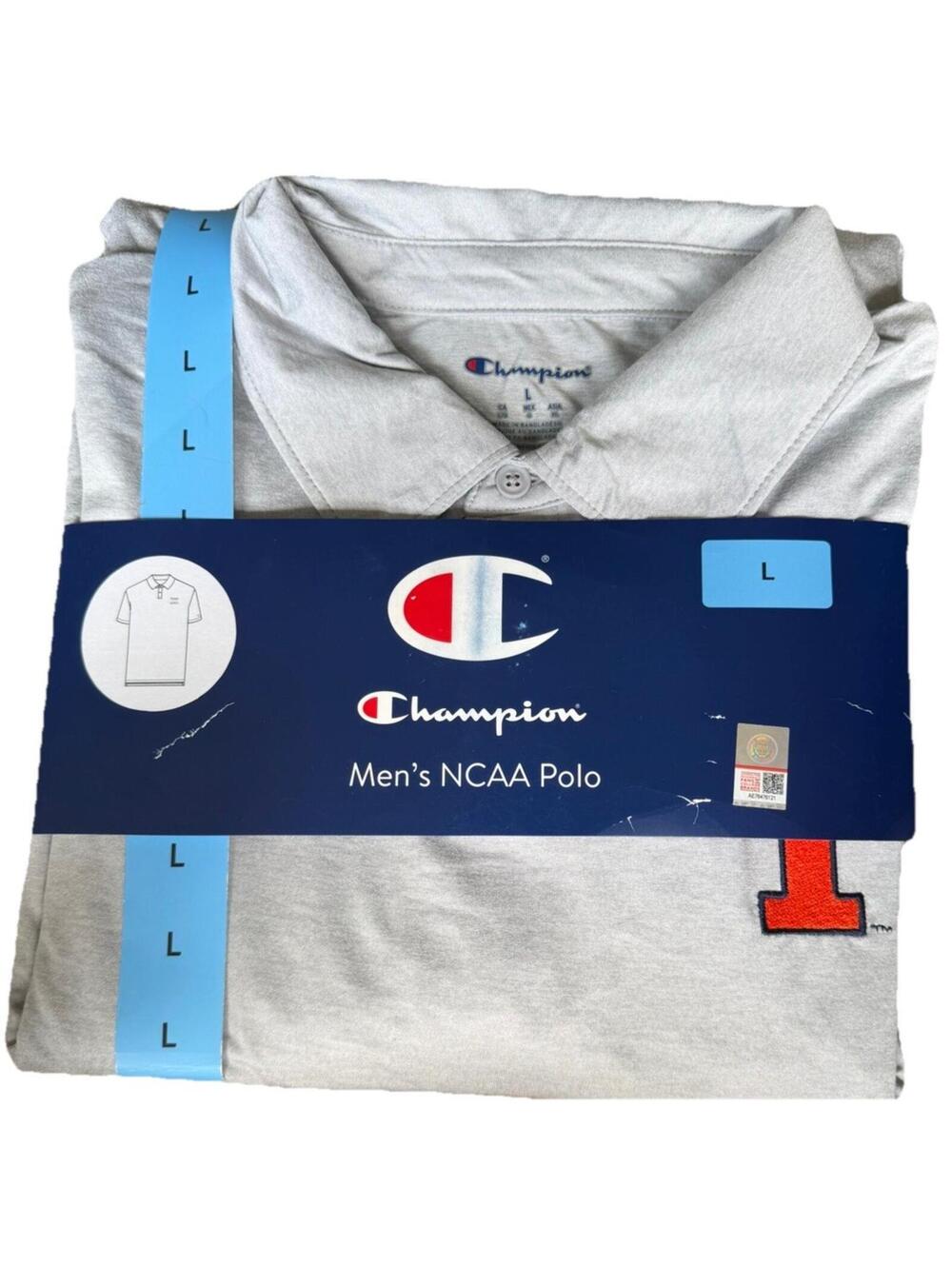 New Illinois Fighting Illini NCAA Polo Shirt Men's Large Gray Champion L